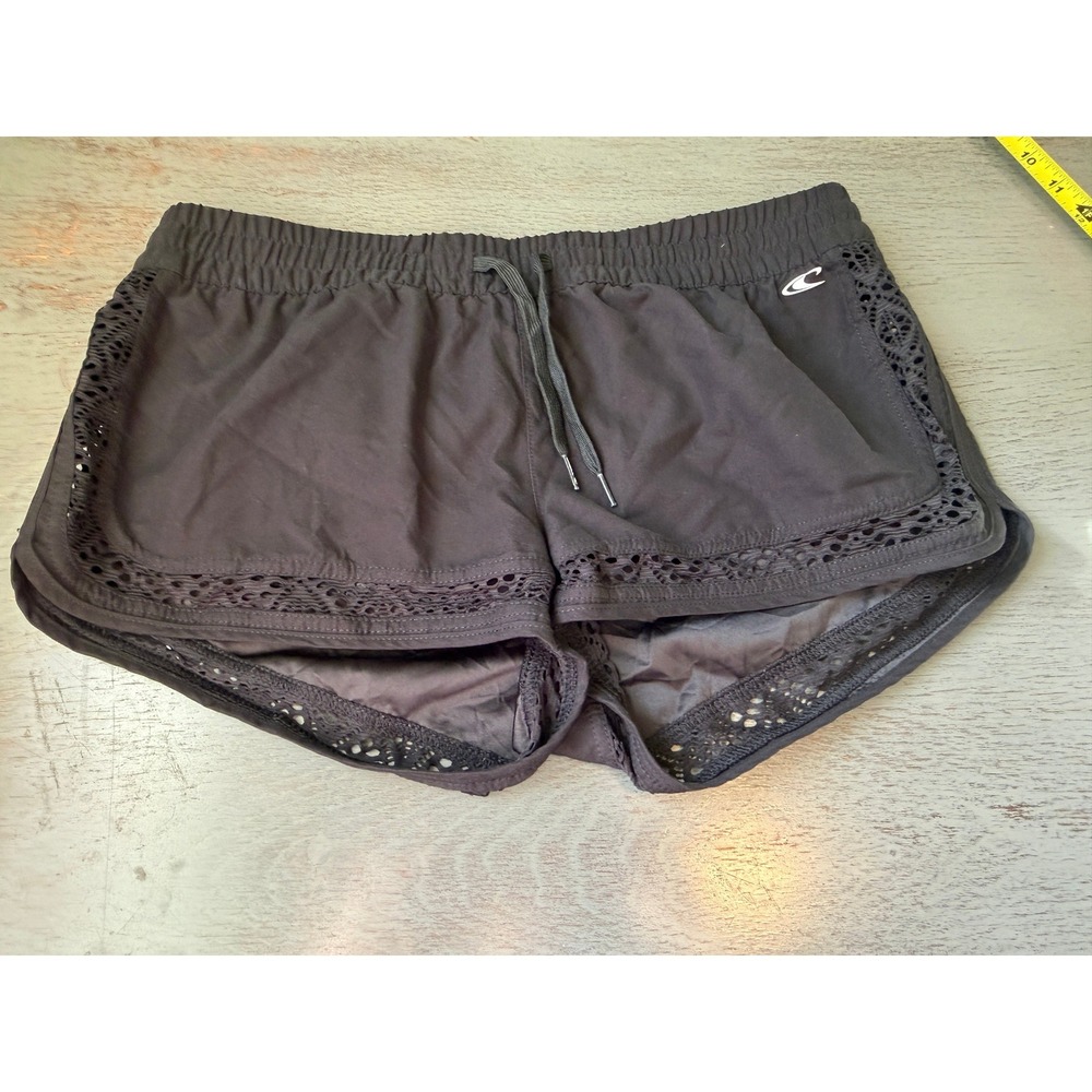 ONeill Womens Black Crochet Lace Trim Board Shorts Medium Active Swim Beach